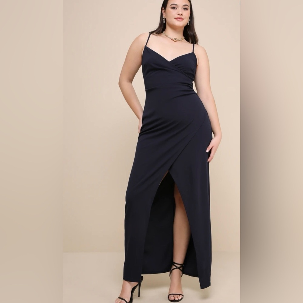 Lulu's Elegant Navy Wrap Maxi Dress